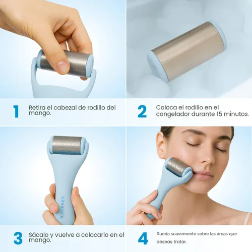 Miniatura 5 de PLANTIFIQUE Juego de Rodillo Facial de Hielo y Gua Sha de Acero Inoxidable - Herramientas de Masaje para Cuidado de la Piel con Crioterapia - Juego