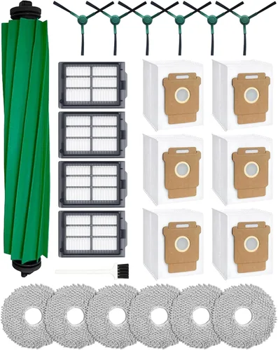 Kit de 24 accesorios para iRobot Roomba Plus 405 Combo/505 Combo/507 Combo Robot Aspirador: 1 cepillo principal, 6 bolsas de polvo, 6 almohadillas