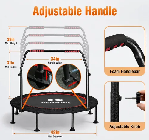 Miniatura 3 de KENSONE Trampolín Mini Plegable de 40"/48", Trampolín Interior para Niños y Adultos, Entrenamiento Interior/Jardín, Reboteador de Fitness con Mango
