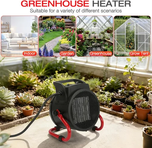 Miniatura 5 de Calentador de invernadero con termostato digital, calentador de tienda de cultivo de 1500 W, 3 modos para calentamiento rápido, impermeable IPX4