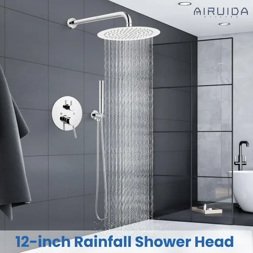 Miniatura 4 de Airuida Accesorios de ducha de 2 funciones, juego de grifo de ducha montado en la pared para baño, ducha de mano de latón de alta presión con cromo
