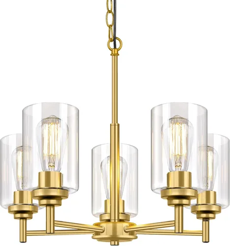 Miniatura 14 de 19.8'' Lámpara de araña de 5 luces de 19.8'' para comedor, isla de cocina, iluminación colgante moderna de granja con pantallas de vidrio, lámpara
