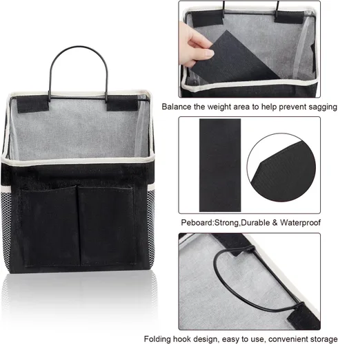Miniatura 5 de LYroo Paquete de 2 cestas organizadoras negras para colgar en la pared con bolsillos para baño, dormitorio, cocina, dormitorio, artículos esenciales