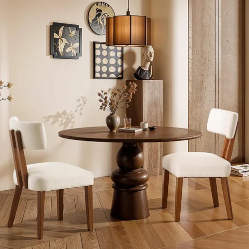 Miniatura 3 de MOJAY - Juego de 2 sillas de comedor, sillas de cocina modernas de mediados de siglo, sillas laterales de tela de lino estilo granja con respaldo