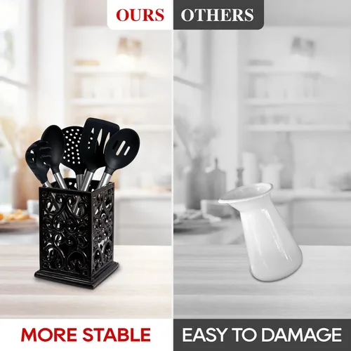 Miniatura 7 de jogreful Soporte para utensilios de cocina de hierro fundido para encimera, organizador de utensilios extra grande con base pesada, decoración