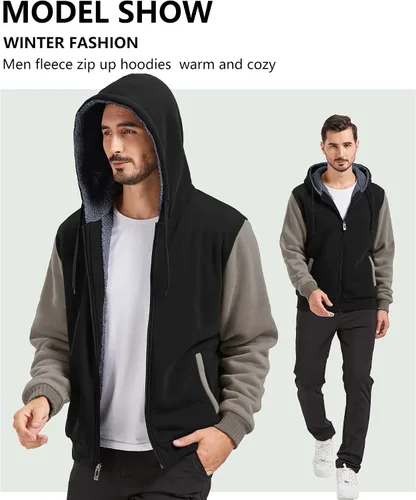 Miniatura 42 de GEEK LIGHTING Sudadera con capucha y cremallera para hombre, forro polar, chaqueta gruesa con capucha para invierno, cálida sudadera atlética