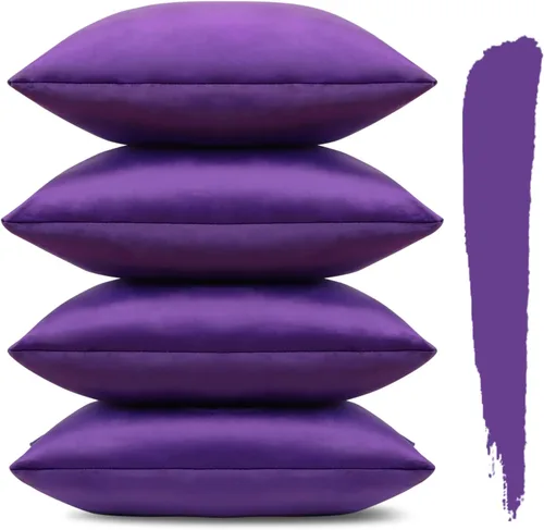 Miniatura 8 de OTOSTAR Juego de 4 fundas de almohada decorativas de terciopelo suave, fundas de cojín lumbares sólidas, fundas de cojín lujosas para sofá, Morado