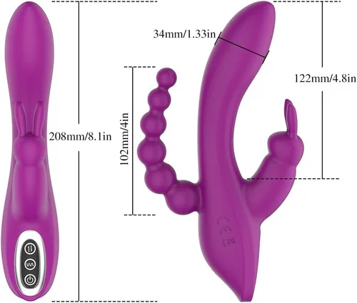 Miniatura 5 de Vibrador de punto G con forma de conejo 3 en 1, consolador anal con 7 modos de vibración para mujeres - Adorime, masajeador y estimulador