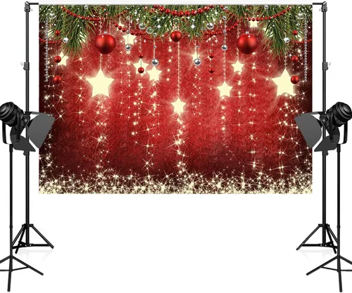 Miniatura 5 de Telón de fondo rojo de Navidad de 7x5 pies con estrellas brillantes para fotos, telón de fondo de Navidad con estrellas brillantes para decoraciones