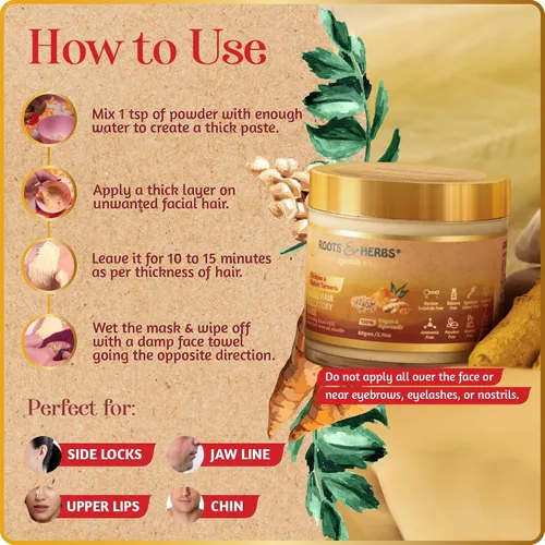 Miniatura 8 de Chickpea & Kasturi Turmeric - Polvo de depilación facial para hombres y mujeres, mentón, mandíbula y labios superiores, máscara depiladora