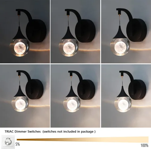 Miniatura 6 de Sedelan Lámparas de pared modernas, apliques de pared de cristal de luna para interiores, luces LED de pared regulables de 5 W para dormitorio, Negro