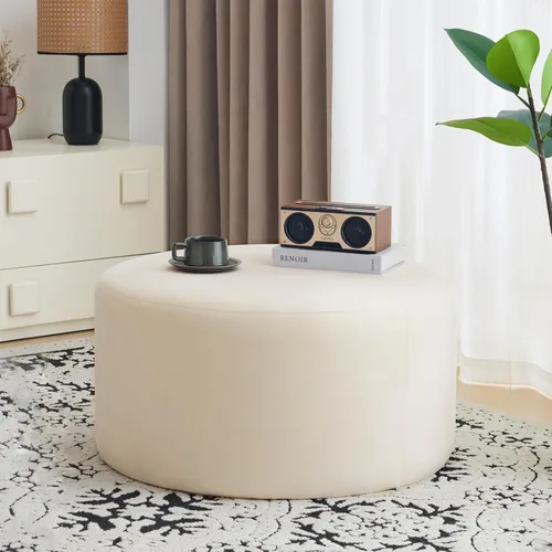 Miniatura 5 de Christopher Knight Home Taburete otomano redondo de 30 pulgadas, puf de terciopelo, asiento otomano, mesa auxiliar moderna para sala de estar, Crema