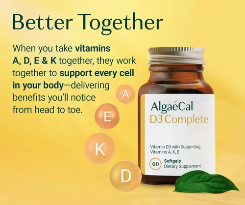 Miniatura 3 de ALGAECAL 4-en-1 Vitamina D3 K2 Completa - Suplemento de Vitamina ADK, Apoyo Inmunológico Mejorado y Salud Ósea con D3 K2, A y E - Bienestar de Todo