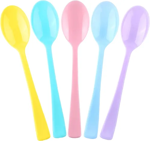 Miniatura 11 de Kochorie Paquete de 180 cucharas de plástico negras, utensilios desechables resistentes, 6.8 pulgadas, cucharas negras para fiesta a granel