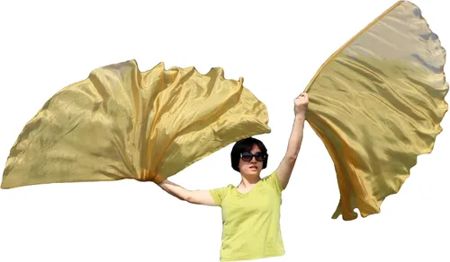 Miniatura 24 de Winged Sirenny Banderas de seda de ala de ángel de adoración de 70 pulgadas con varillas flexibles, bandera de seda translúcida circular pintada a