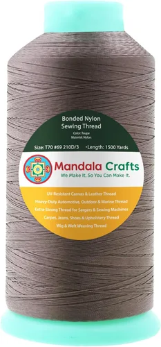Miniatura 385 de Mandala Crafts - Hilo de nailon para coser cuero, tapicería, mezclilla y para trenzar el pelo; resistente, 1500 yardas, tamaño 69 T70 Marrón