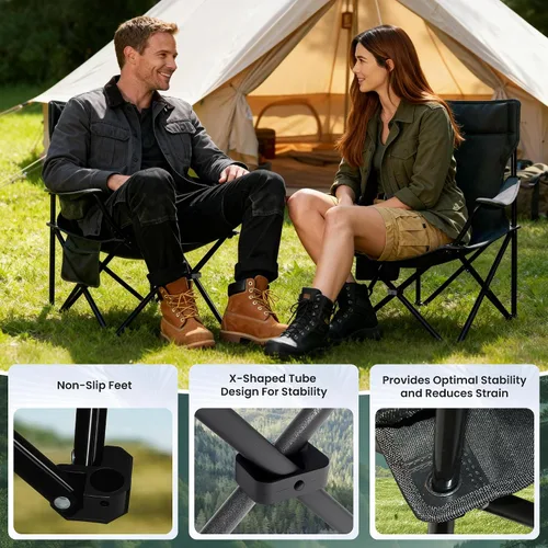 Miniatura 4 de Silla portátil de campamento, paquete de 2, silla plegable para exteriores con portavasos y bolsillo lateral para campamento, senderismo, picnic