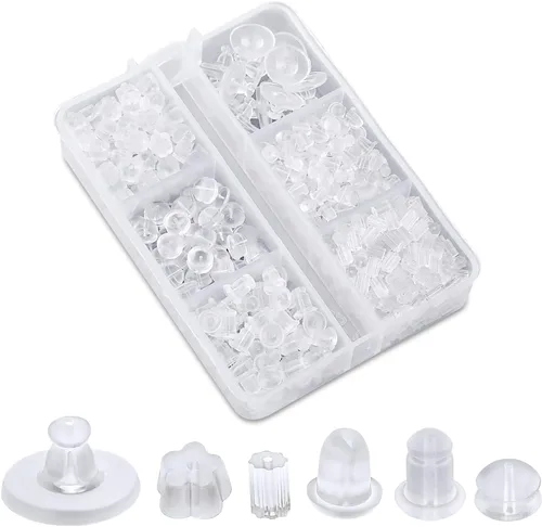 550 piezas de aretes de silicona para tachuelas, 6 estilos transparentes, hipoalergénicos, parte trasera de goma suave, parte trasera de goma suave,