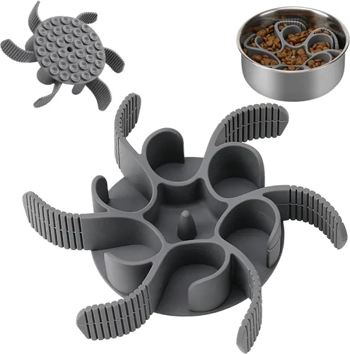 Anipaw Cuencos de alimentación lenta para perros Inserto de alimentador de comida para mascotas de espiral de silicona para ralentizar la Gris
