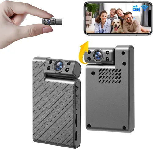 Mini cámara inalámbrica HD giratoria de 180°, cámara de seguridad WiFi más pequeña, cámara de niñera portátil, visión nocturna, pequeñas cámaras