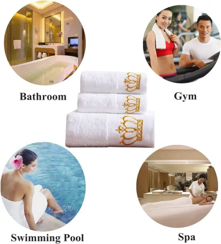 Miniatura 3 de Sunshinejing Juego de toallas de baño 100% algodón de alta calidad; 1 toalla de baño, 1 toalla de mano y 1 toallita, baño de lujo súper suave