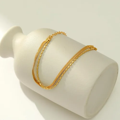 Miniatura 6 de Caenyo Pulseras de oro para mujer, chapadas en oro de 14 quilates, pulseras de espiga cubanas en capas, pulsera ajustable de cadena de perlas