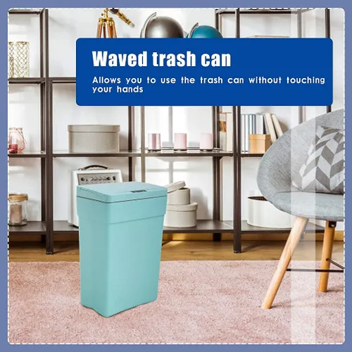 Miniatura 4 de HHS Paquete de 2 cubos de basura para cocina, de 13 galones con tapa, contenedor automático de plástico sin contacto con tapa con bisagras, cubo
