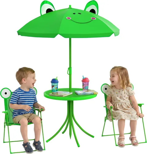 Miniatura 12 de Outsunny Juego de mesa y silla para niños, muebles de jardín plegables para exteriores, mesa de picnic para patio trasero, con sombrilla extraíble