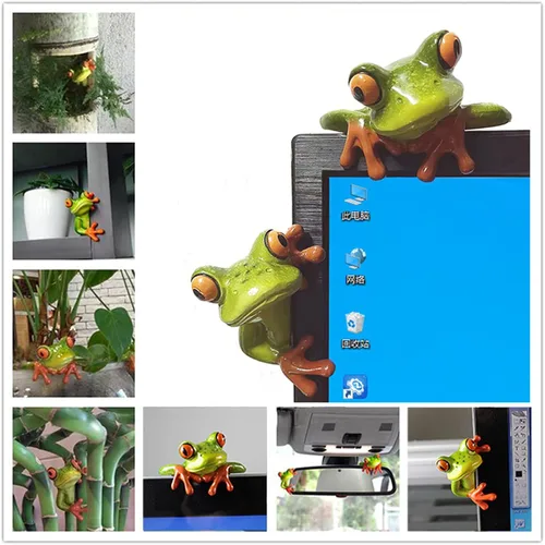 Miniatura 6 de 2 piezas de decoración de ranas de resina, adorable y divertida figura de rana 3D, regalo creativo de figura de animal, escritorio de oficina