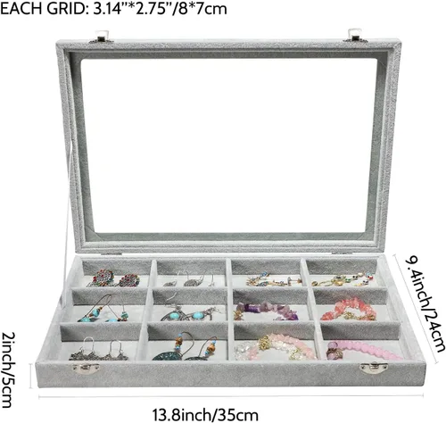 Miniatura 6 de Stratalife Organizador de joyas, caja organizadora de joyas, bandeja de terciopelo para joyas con tapa transparente, organizador de cajones