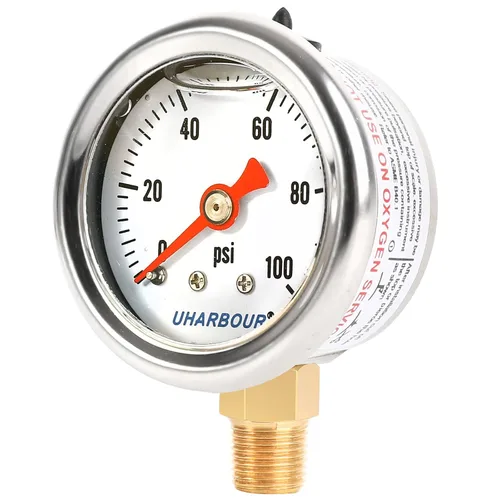 Miniatura 13 de Manómetro lleno de glicerina con caja de acero inoxidable 304, esfera negra de 1-1/2 pulgadas, 0-60 Psi, alta precisión, montaje trasero central NPT