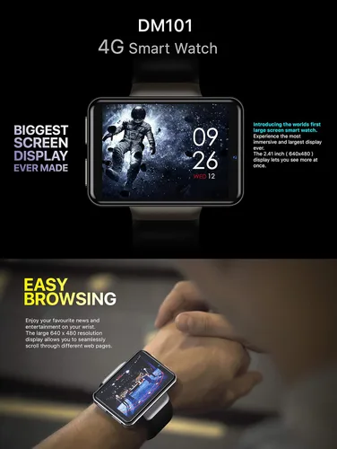 Miniatura 2 de DM101 4G - Reloj inteligente para hombres pantalla de 241 pulgadas Android 71 1 GB RAM 16 GB ROM 2080 mAh reloj con identificación facial cámara