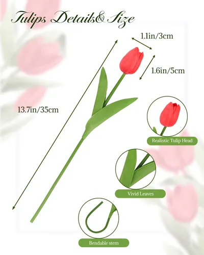 Miniatura 3 de MACTING - 30 flores artificiales de tulipán, tulipanes falsos de tacto real, flores artificiales de primavera, tulipanes de imitación para arreglos