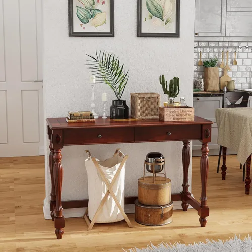 Miniatura 4 de LEEMTORIG SSZ-1533-WD - Escritorio de escritura vintage de madera maciza con 2 cajones, mesa de escritura de madera de cerezo de 39.4 pulgadas