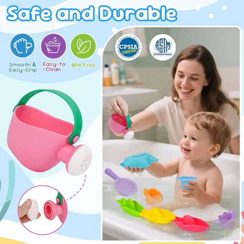 Miniatura 5 de Fajiabao Juguetes de baño para bebés de 1 a 3 años, juguetes de baño sin moho para bañera de 2 a 4 años, juguetes de agua para niñas de 1 año o más