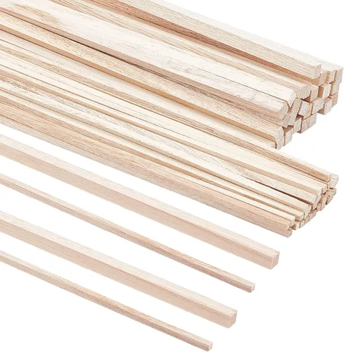 OLYCRAFT 60 varillas de madera Tung de 12 pulgadas de largo, tiras de madera sin terminar, tiras cuadradas para manualidades, manualidades, Media