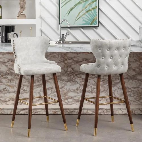 Miniatura 3 de Roundhill Furniture Nevis Mid-Century - Juego de 2 herramientas modernas de piel sintética copetuda, con adornos de clavos, color blanco