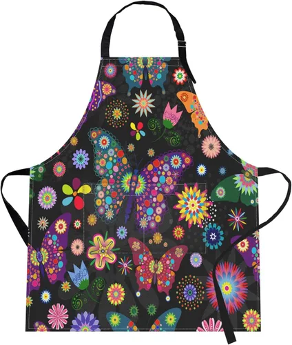 Miniatura 8 de Britimes Butterfly Apron Floral Colorful Butterflies Flowers Aprons Kitchen Cooking Gardening for Women With Pockets