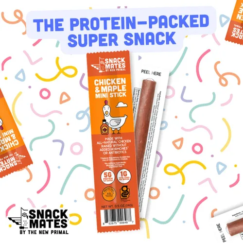 Miniatura 4 de The New Primal Snack Mates - Palitos de pollo y arce, aperitivos saludables sin gluten para niños, aperitivos bajos en azúcar y alto en proteínas