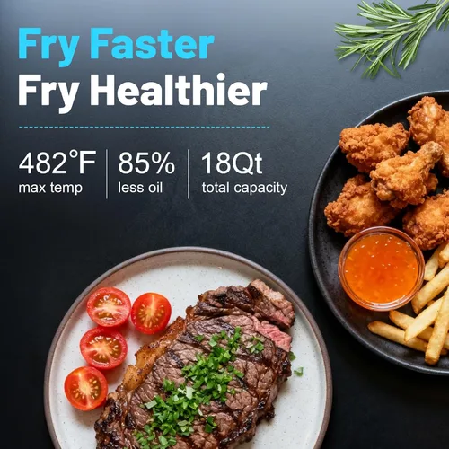 Freidora de aire de vidrio de 17.96Qt, horno de convección de 1400W color blanco con ventana con vista de 360°, temporizador de 482°F para cocina