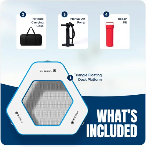 Miniatura 5 de Alfombrilla de agua inflable – Plataforma flotante triangular de 9 pies con malla Hamaca de agua resistente flotador de lago