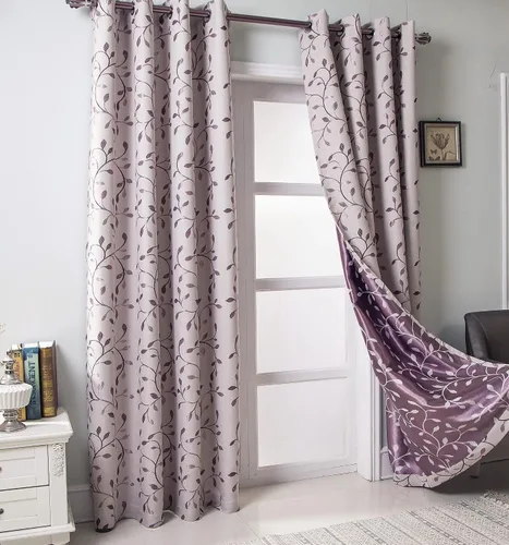 GYROHOME Cortina opaca floral con bordado de hojas, ojales en la parte superior, aislamiento térmico, oscurecimiento de habitación, ahorro de ruido,