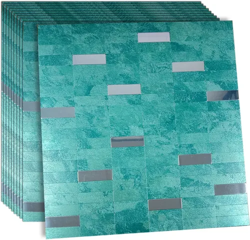 Miniatura 10 de XUANINY Azulejos de Mosaico de Aluminio Autoadhesivos para Despegar y Pegar, Pegatinas de Azulejos de Pared para Salpicadero de Cocina