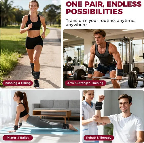 Miniatura 6 de BAGAIL Pesas de tobillo para mujeres y hombres, un par de pesas de 1/2/4/6/8/10 libras con diseño elegante y ajuste seguro para caminar, correr