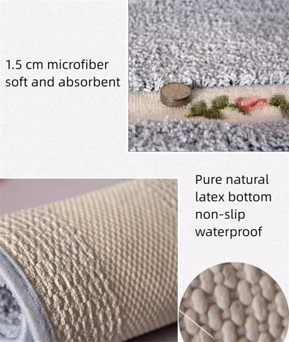 Miniatura 4 de Tapete de estilo rural con diseño floral, suave, antideslizante, bordado, ovalado, tapete para baño, ducha, dormitorio, sala de estar