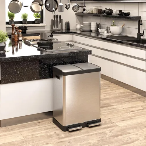 Miniatura 5 de iTouchless SoftStep - Cubo de basura y contenedor de reciclaje de 16 galones con filtros de olores dobles y cubos extraíbles codificados por Plata
