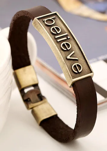 Miniatura 2 de Hamoery Pulsera de cuero de aleación punk para hombre, pulsera cruzada