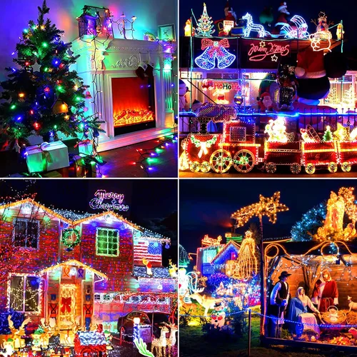 Miniatura 7 de MZD8391 300 luces LED rojas y verdes de 105 pies, luces de Navidad para interiores y exteriores, luces de árbol de Navidad, decoraciones de fiesta