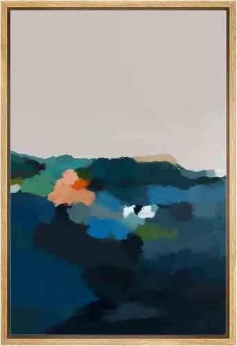 IDEA4WALL Lienzo enmarcado para pared, acuarela pastel, cordillera, valle, ilustraciones abstractas, naturaleza, arte moderno, bohemio, decorativo,