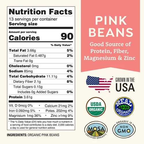Miniatura 2 de Frijoles rosados orgánicos de 1 libra – Sin OMG, USDA Orgánico, Certificado Limpio Probado, Vegano – Rico en fibra y proteína para sopas, burritos